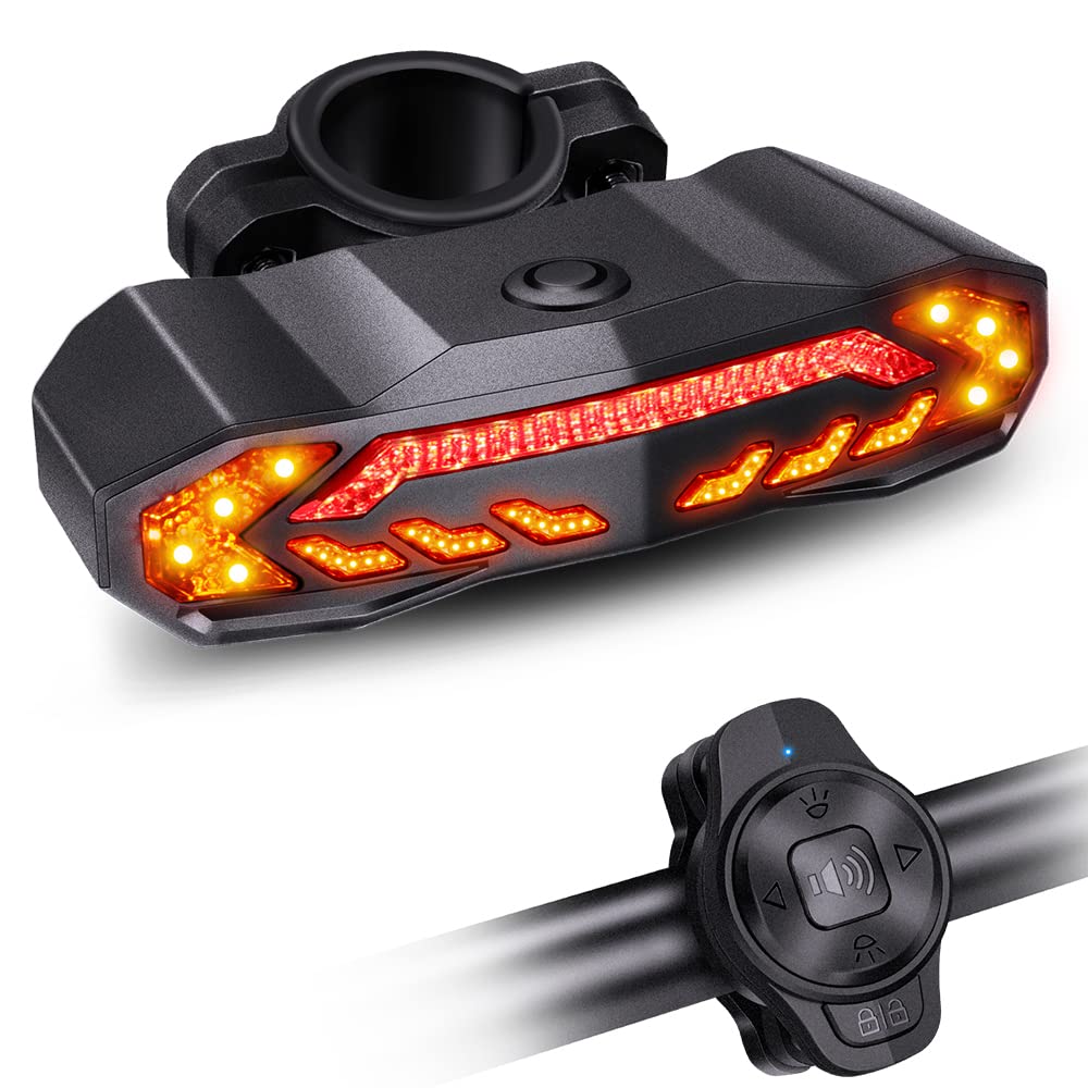 TIORU Bezprzewodowy alarm rowerowy Tylne światło tylne z kierunkowskazem IP65 Wodoodporny pilot USB Hamulec rowerowy Tylne światło,Set 2