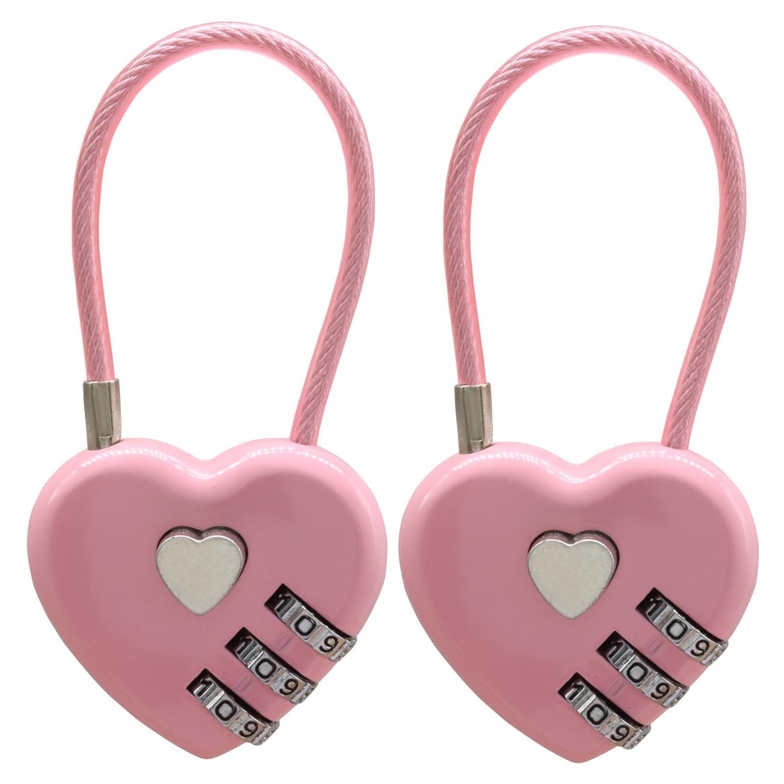 Cjueiom 2 Pack Pink Heart Shaped Combination Padlock, 3 Digit