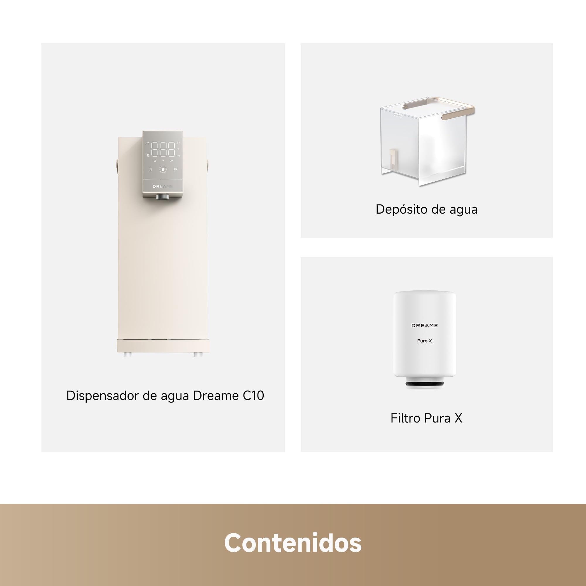 DREAME C10 Dispensador de Agua Caliente y Fría Instantáneo para Encimera, Agua Purificada, Temperatura y Volumen Ajustables, Sin Instalación, Esterilización UV, Filtración Multicapa, 2,7L