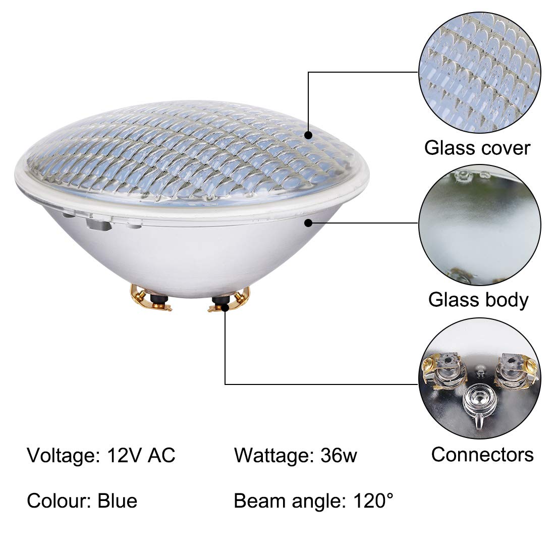 COOLWEST Oświetlenie LED basenu, 36 W, niebieskie światło podwodne IP68, wodoszczelne oświetlenie stawu, AC/DC 12 V, do użytku na zewnątrz, do akwarium, basenu, ogrodu