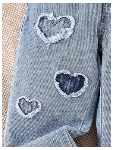 Milumia Girl's Heart Pattern Elastic Waisted Denim Pants Straight Leg Casual Jeans4