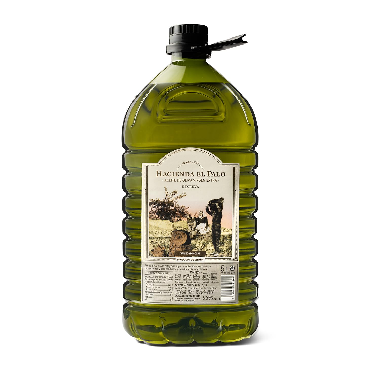 Aceite de Oliva Virgen Extra 5L Garrafa Reserva by Hacienda el Palo - AOVE de Jaén - Extracción en Frío - Sabor Equilibrado y Versátil - Ideal para Cocinar, Freír y Uso Diario - Especial Hostelería