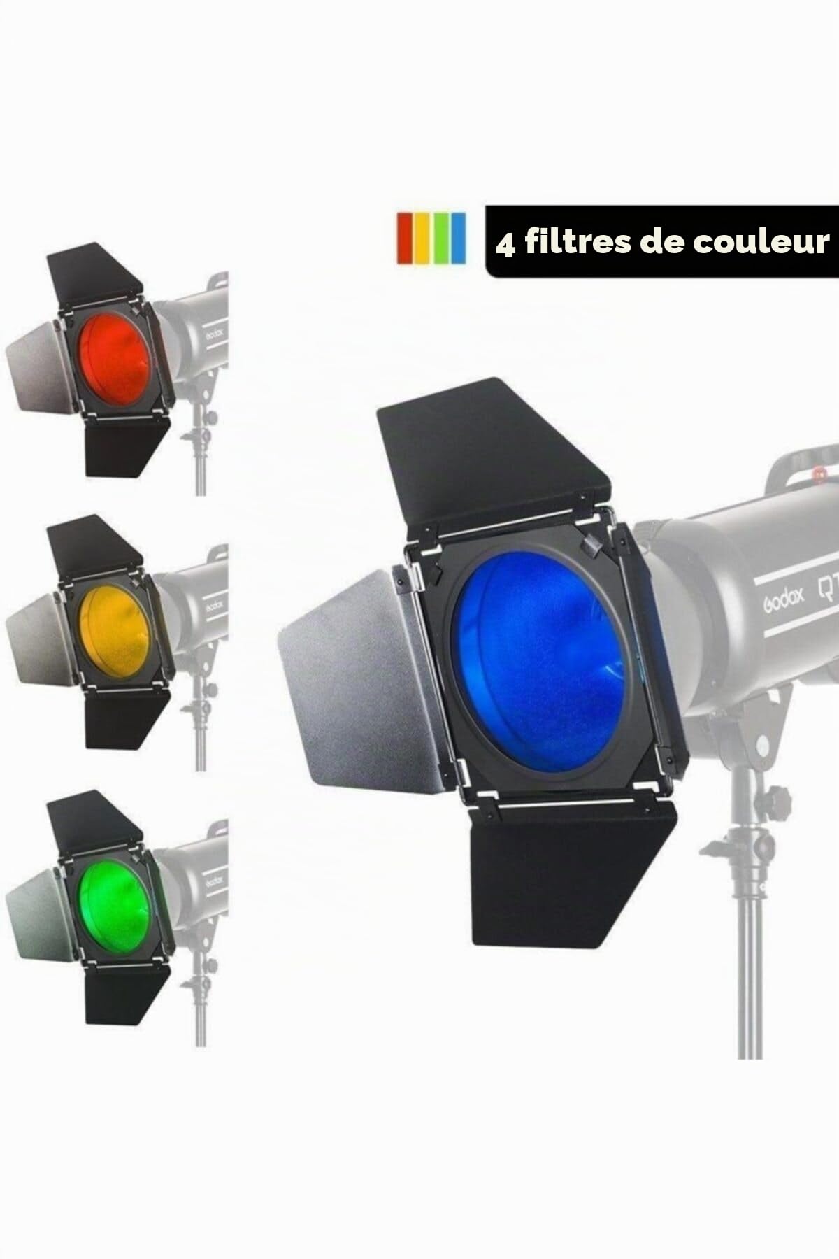 Godox BD-04 Kit Barndoor de Porte de Grange avec Grille en Nid d'abeille 4 Filtres en Gel de Couleur pour Remplacement de Réflecteur Standard de 7 Pouces pour GODOX SL60W SL150II SK400II