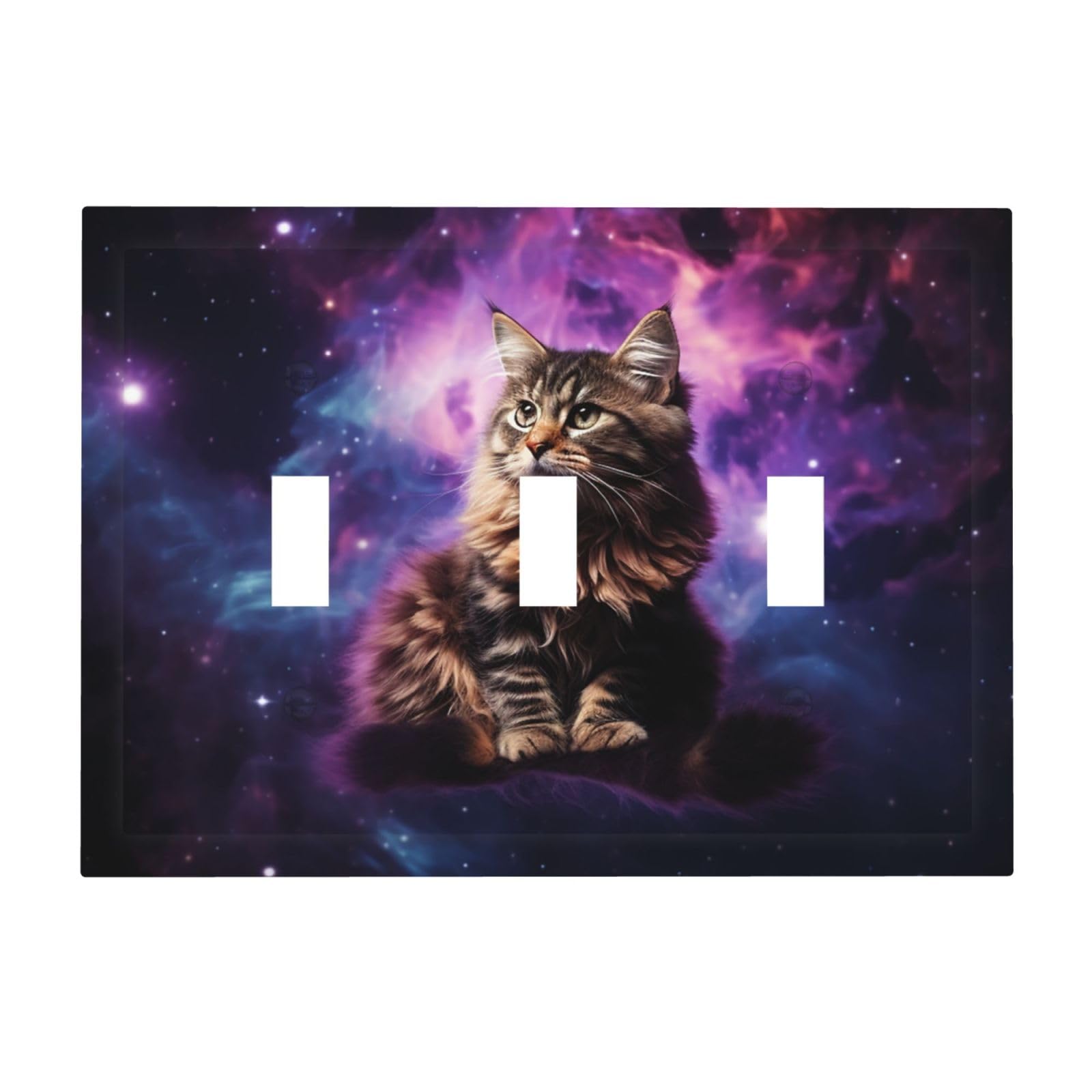 Kloph Cat Sitting Inside Nebula Decorator Light Switch Covers Wall Plate 3-Gang Mid Size 6.7" X 4.8" Triple Toggle Switch Wallplate Decorative 3 Gang Wall Switch Plate Covers Polycarbonate Thermoplastic