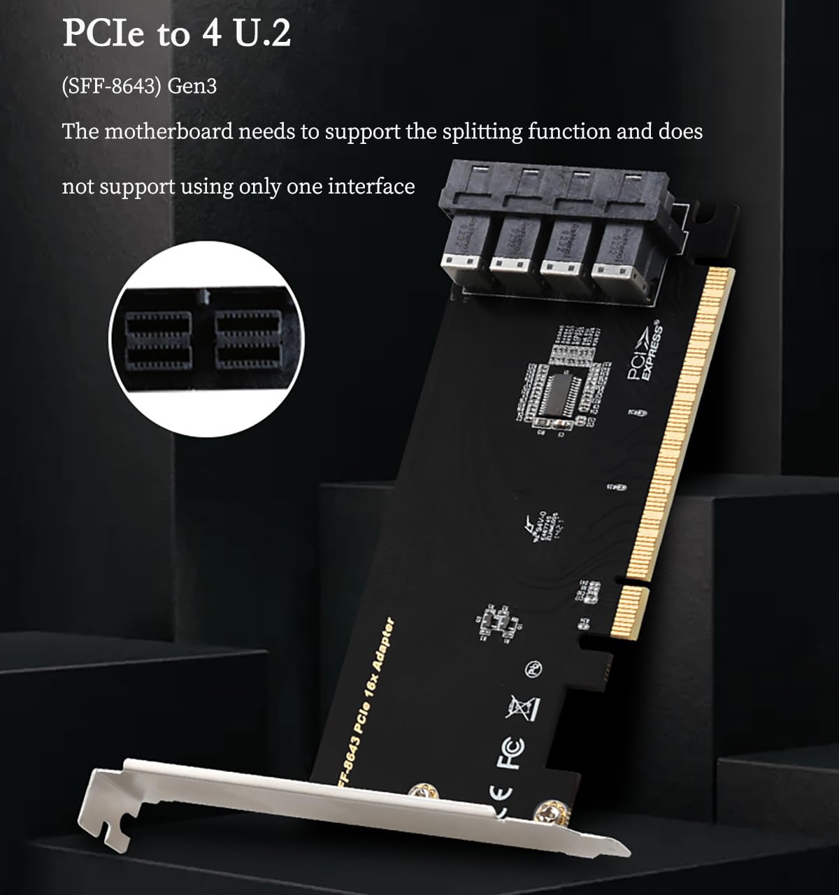 Karta rozszerzeń PCIe 3.0 x16 do U.2 (SFF-8643) NVMe – adapter 4/2/1 do dysków SSD U.2, kompatybilny z gniazdami PCIe x8/x16 (pojedynczy port)