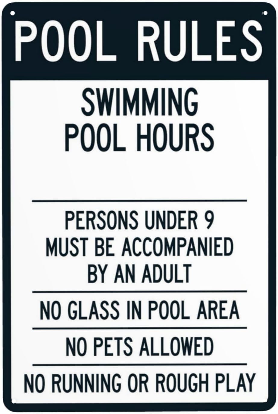 Pool Sign Warning Rust Free Aluminum Sign - Retro Decor with Pre-Drilled Holes for Home/Business Pool - 16x12 Inch​