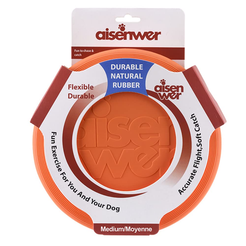 Frisbee para perros de goma ultrarresistente de 19cm. Juguete para mascotas cachorros y adultos. Lanzador con diseño naranja antiestrés. Mordedor blando para juego, dentaldog. Fresbee, Freesbee.