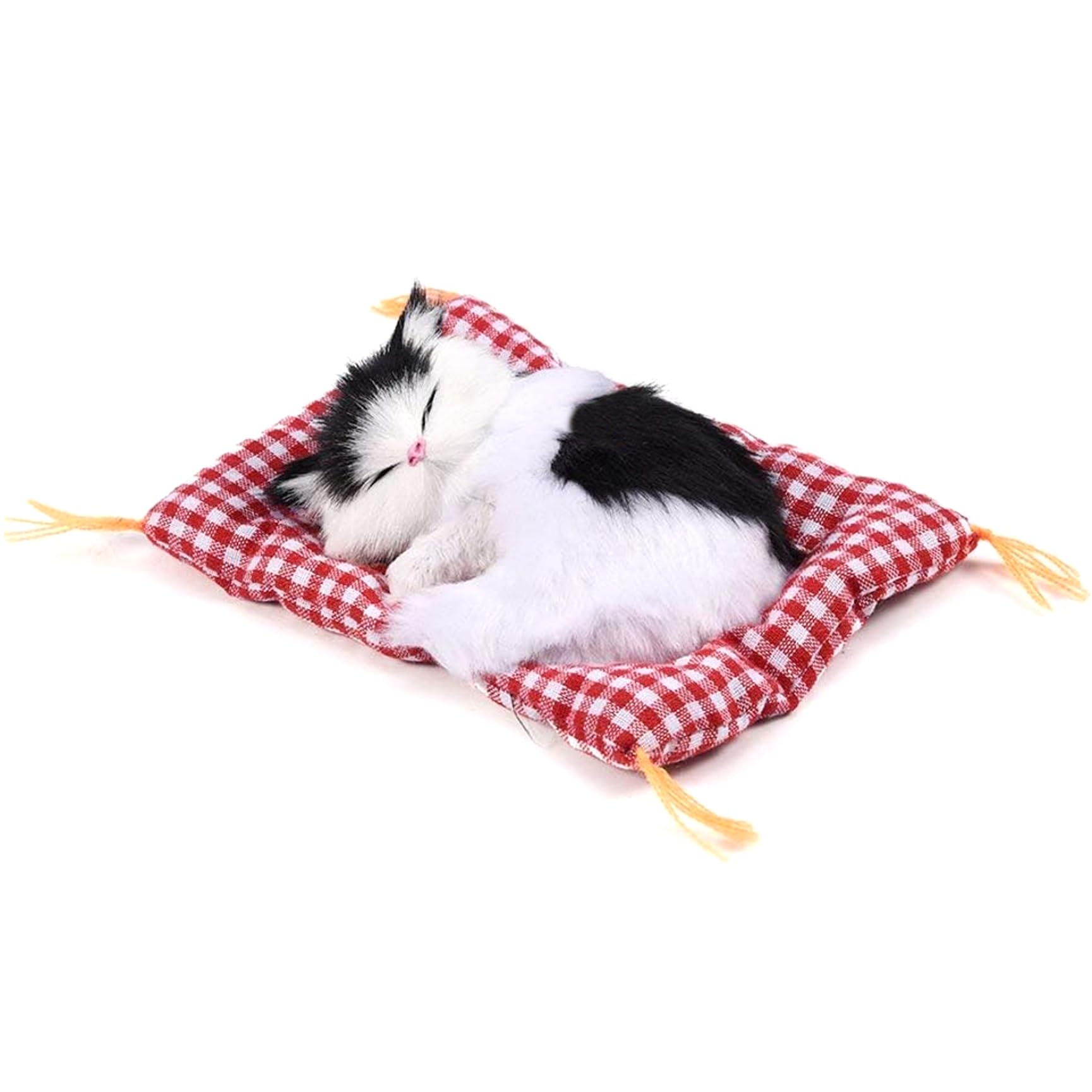 Yeaxxsqy Cute Plush Sleeping Cat Toy on Mat, Simulation Lovely Makes Sounds Doll Stuffed Decoration for Kids