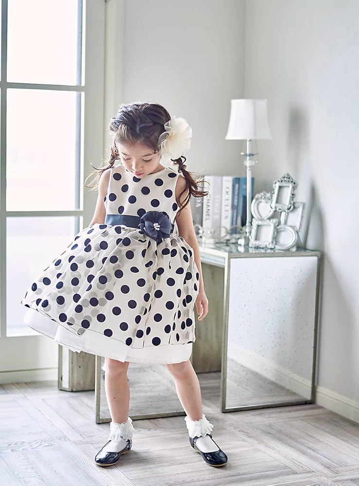 DRESCCO ドレスコのワンピースとヘアアクセサリ　ドットワンピース Amazon | [DRESCCO] ゴールドブラックフロッキードットドレス