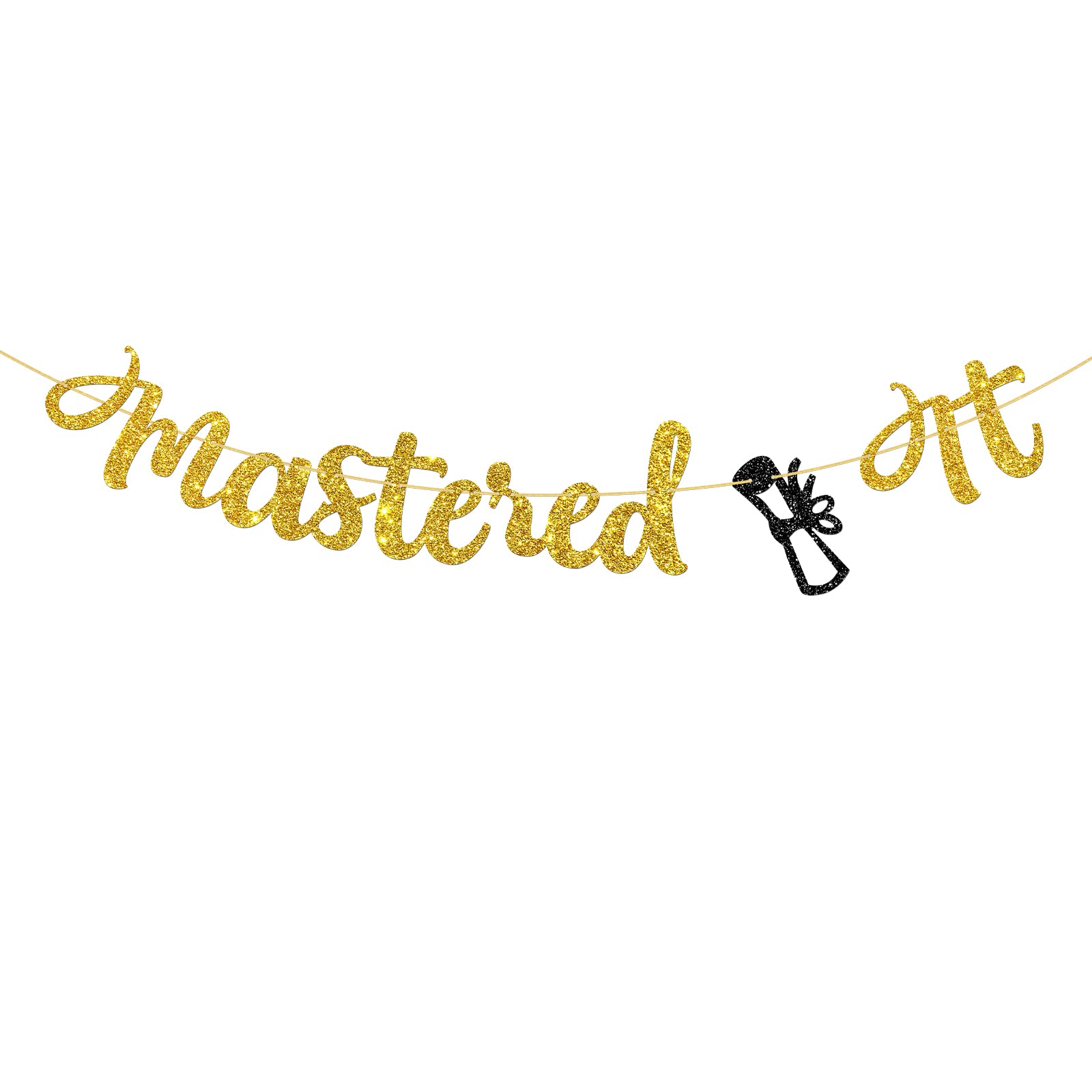 Mastered It Banner College Graduated Party Banner Congrats Master High School Graduation Party Decorations Gold Glitter