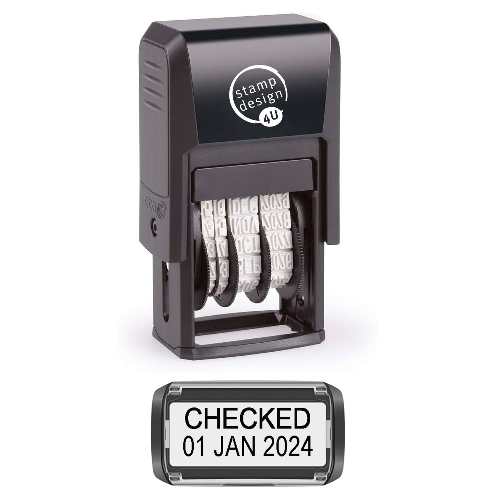 Self Inking Changeable Date Stamp - Checked Date Stamp in Black Ink