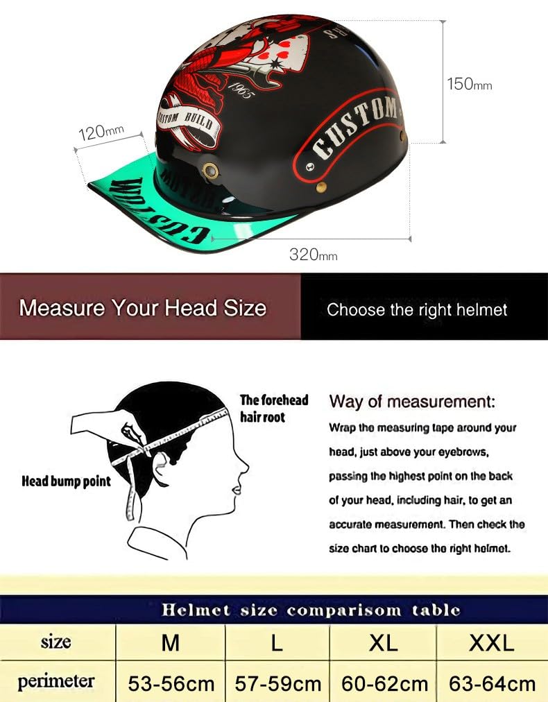 Kask motocyklowy Vintage Open Face Retro Baseball Cap Half Helmets with ECE Certification, Men Women Open Face Motorbike Helmet For Cruiser Chopper Scooter