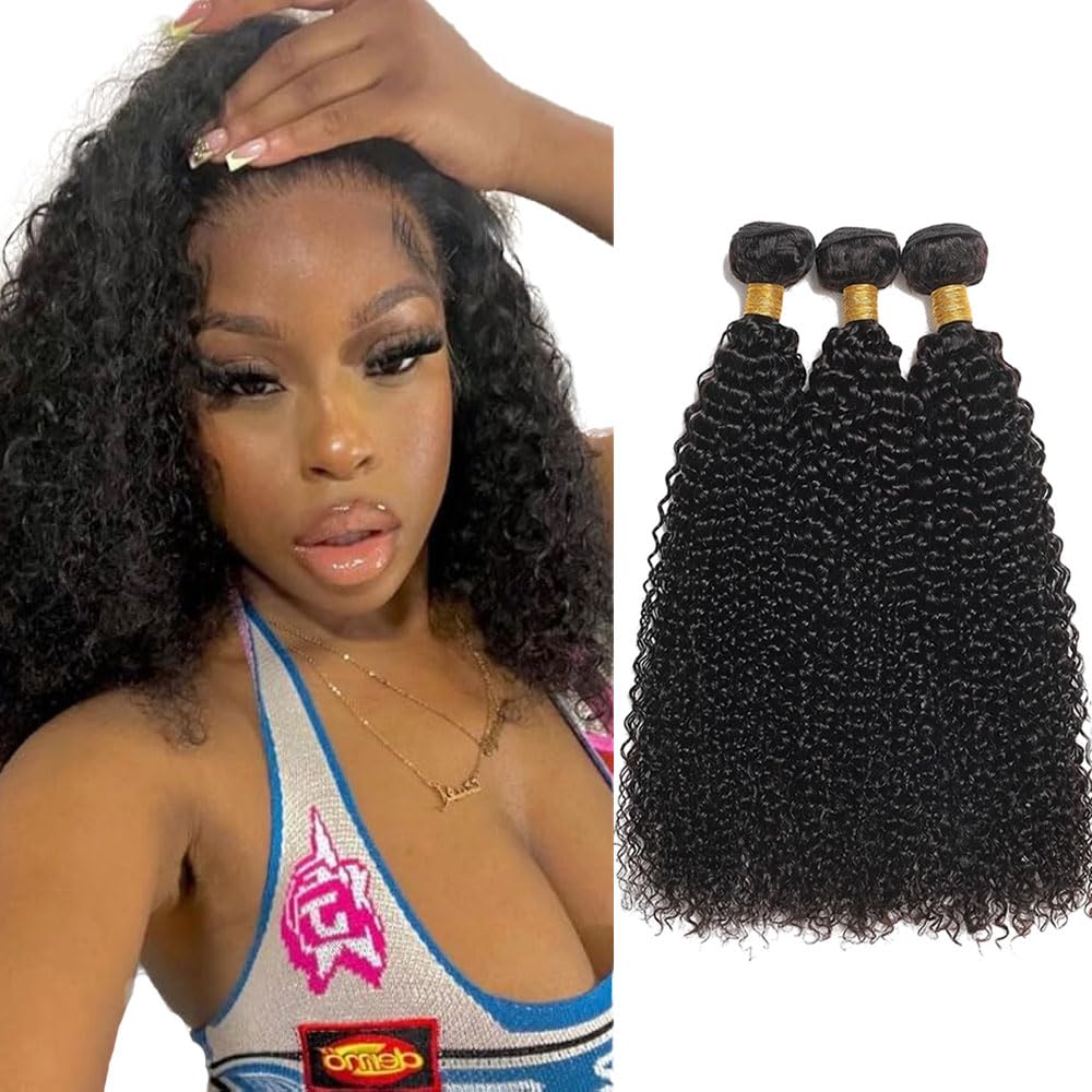 Color #1B Bundle Kinky Curly Human Hair Bundles Natural Black Color Peruvian Virgin Hair Weave Curly Wave Bundles Human Hair 14 14 14 Inch