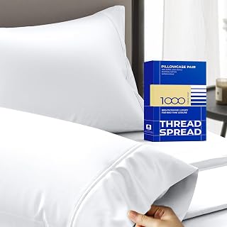 THREADSPREAD 1000 Thread Count Egyptian Cotton Pillowcases Queen Size Set of 2 - Soft Breathable Sateen Weave White
