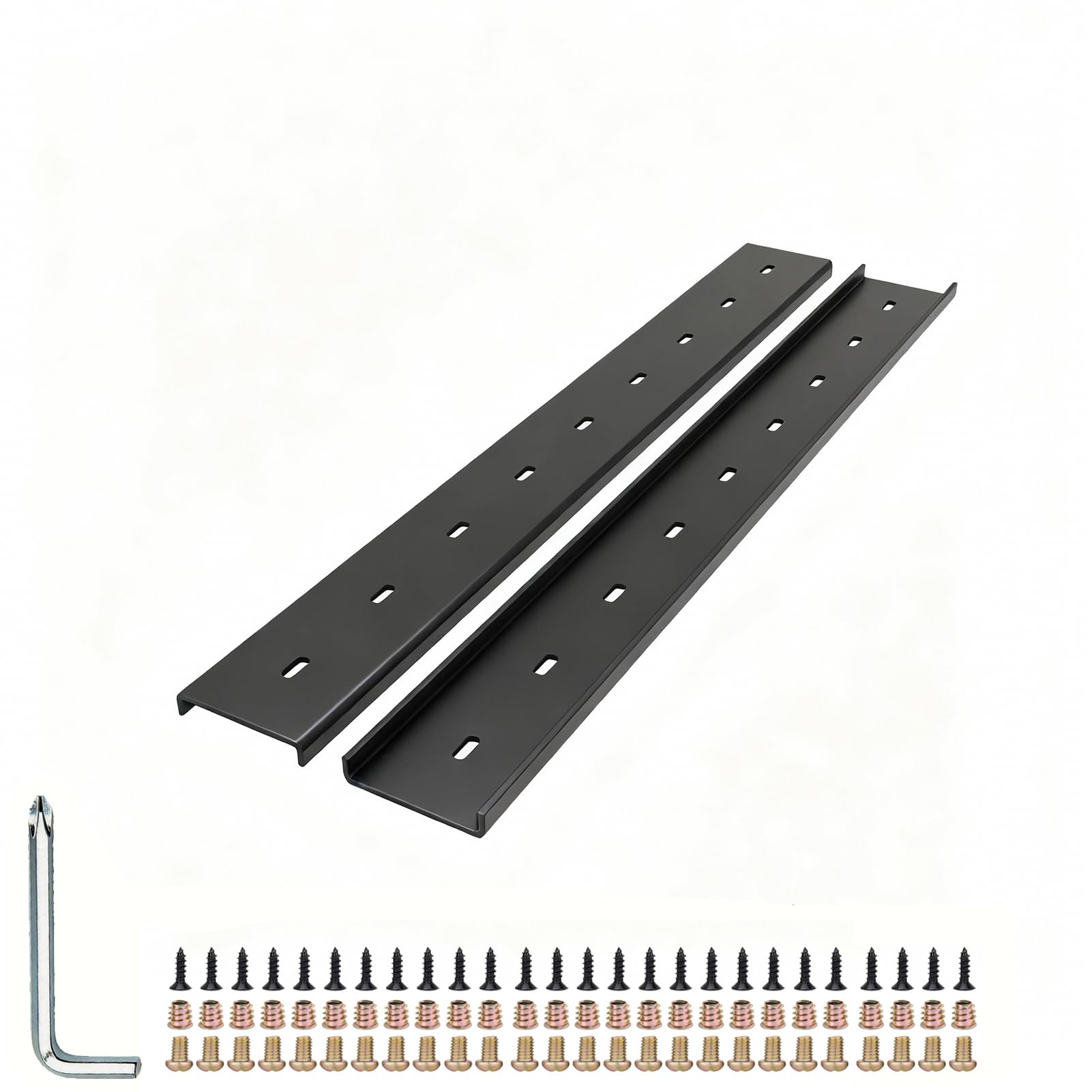 C Channel Steel Support Metal Support Bracing Hidden C Bracket for Table Top Live Edge Slab Woodworking, Black Coat Finish, 6 Holes (2 Pack 1, 20 Inch)