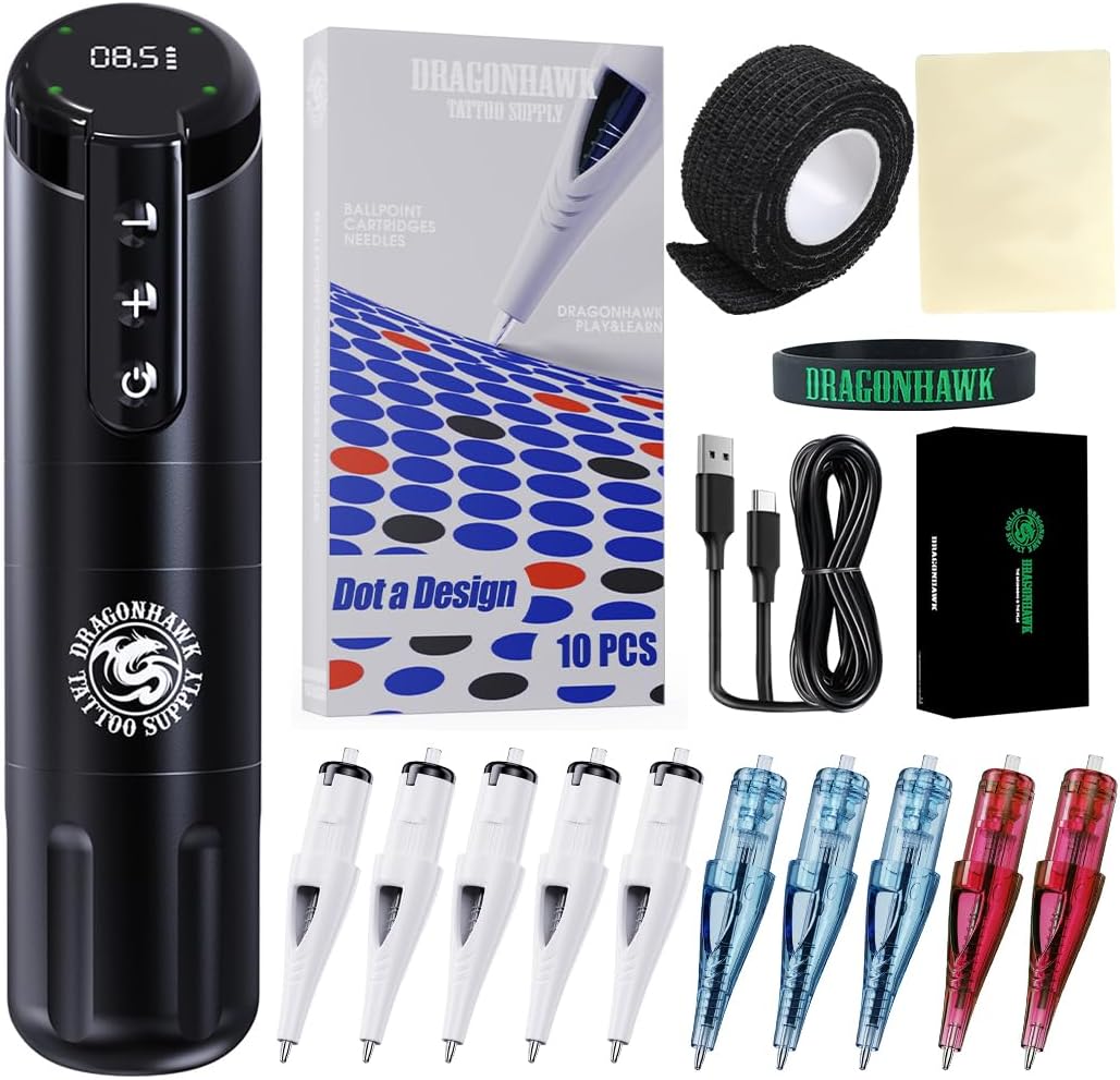 Dragonhawk Practice Tattoo Kit Wireless X2 Tattoo Pen