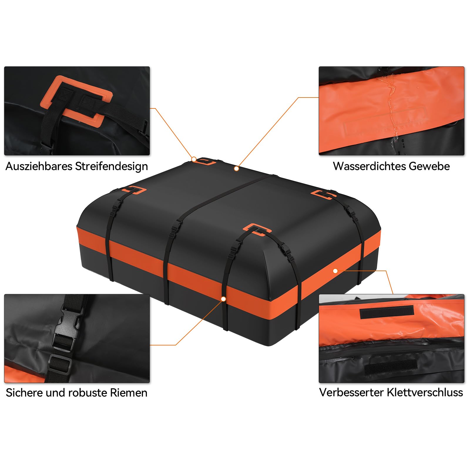 ZealWe Dachbox Auto 21 kubikfuß, Faltbare Dachtasche Dachkoffer Dachboxen Aufbewahrungsbox, Wasserdicht Dachgepäckträger Gepäckbox für Fahrzeuge mit/ohne Gepäckträger Gepäcktransport Vans, SUVs,Orange