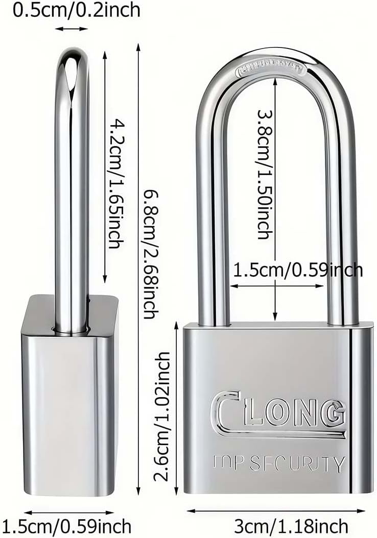 Stainless Steel Padlock with 4 Keys - Corrosion Resistant Lock for Cabinet and Furniture Security
