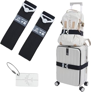 2 Pack Luggage Straps for Suitcases TSA Approved Travel Belt for Luggage, 2 Different Size Suitcase Strap Elastic Belt for Carry On Bag, Accessory for Travel Bag Closure