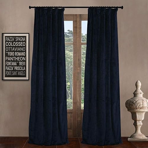 LETAU Pinch Pleated Lined Blackout Curtains 84 inches Long, Luxury Velvet Weighted Thermal Window Curtains Panels Drapes, 100" W x 84" L, Set of 2, Midnight Blue