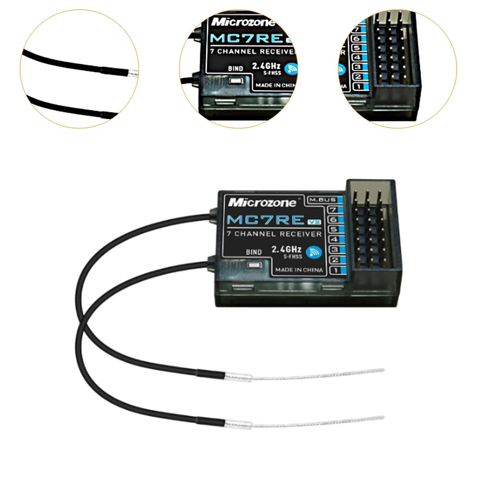 MC7RE V2 - Receptor de 7 canales de 2.4 GHz para drones y cuadricópteros Microzone SFHSS System RC