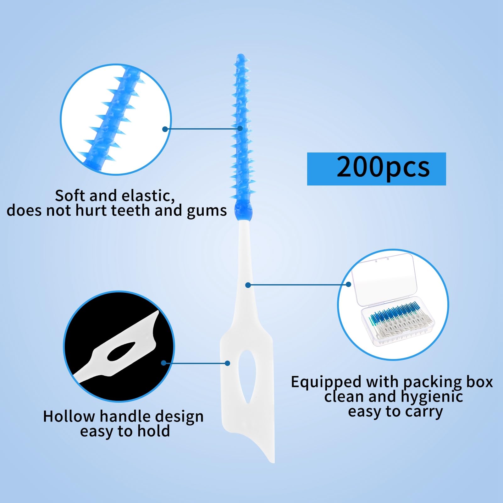 200 Pezzi Scovolini dentali, Scovolino Interdentale Silicone Scovolino Denti Spazzolini Interdentali con Scatola per l'Igiene Dentale Mantenimento Della Salute Orale