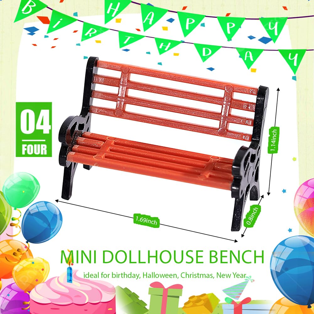 3 Pcs Red Christmas Village Bench Miniatures - Dollhouse Accessories For Holiday Decor