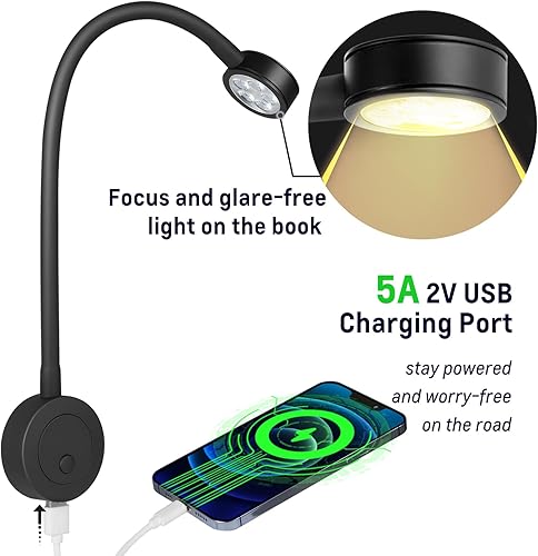 Miniatura 5 de acegoo Luz de lectura LED de 12 V, lámpara de lectura de cabecera de barco RV, luz de cama flexible de cuello de cisne de 12 voltios para cámper,