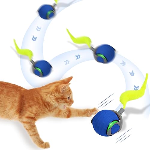 Pelotas interactivas de juguete para gatos, bola rodante activada por movimiento con cordón tipo C y cola, bolas de juguete automáticas para gatos y