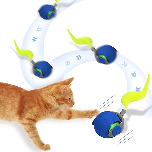 MERNEUO Interactive Cat Toy Balls, Motion Activated Rolling Ball with Type C Cord and Tail, Automatic Toy Balls for Cats and Dogs (Sapphire Blue)