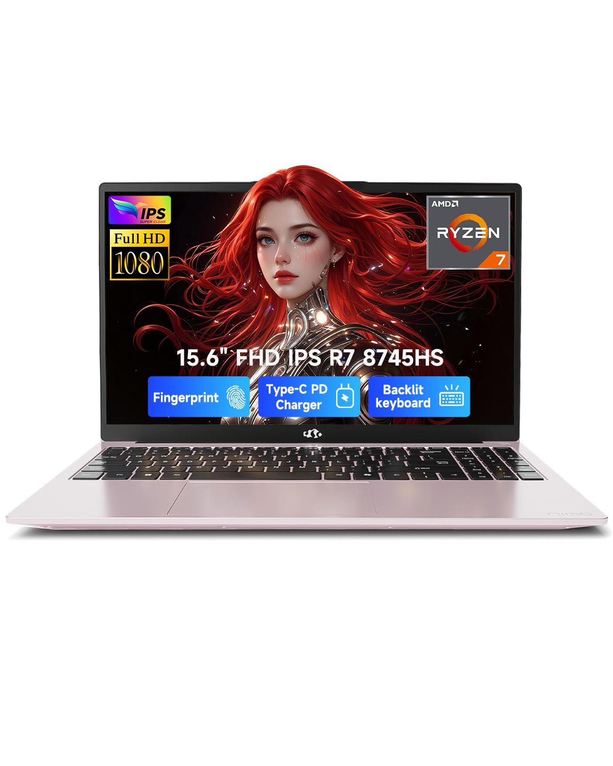 NIMO 15.6" IPS FHD-Gaming-Laptop, AMD Ryzen 7 8745HS 32GB DDR5 RAM 1TB SSD (8C/16T, up to 4.9GHz) Radeon 780M Graphics Business Computer with 100W Type-C Backlit Keyboard, Fingerprint USB-C 4.0
