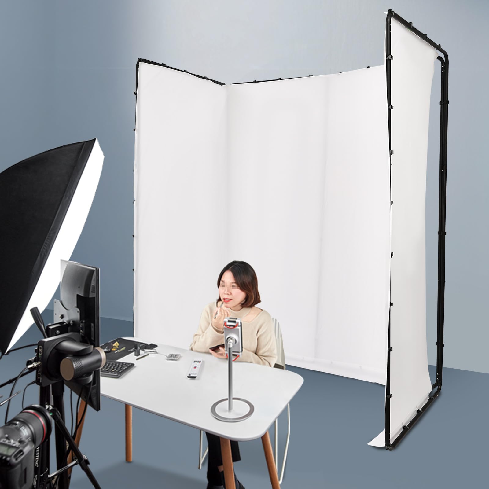 Fondo fotográfico con bolsa de transporte, 4 x 2,4 m, plegable, soporte de fondo blanco, ajustable para estudio fotográfico, fotografía de productos, transmisión en directo
