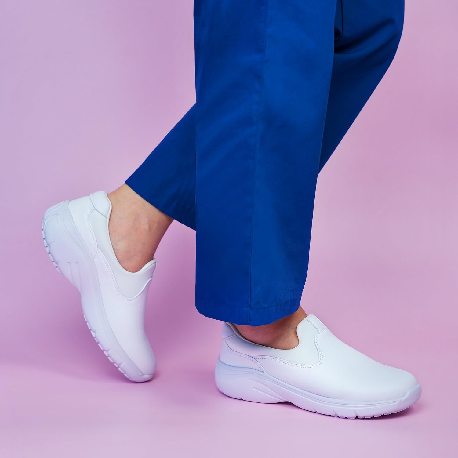 Hawkwell Women's Slip on Lightweight Nursing Shoes Comfortable Slip Resistant Work Shoes, White Synthetic Leather, 9 M US