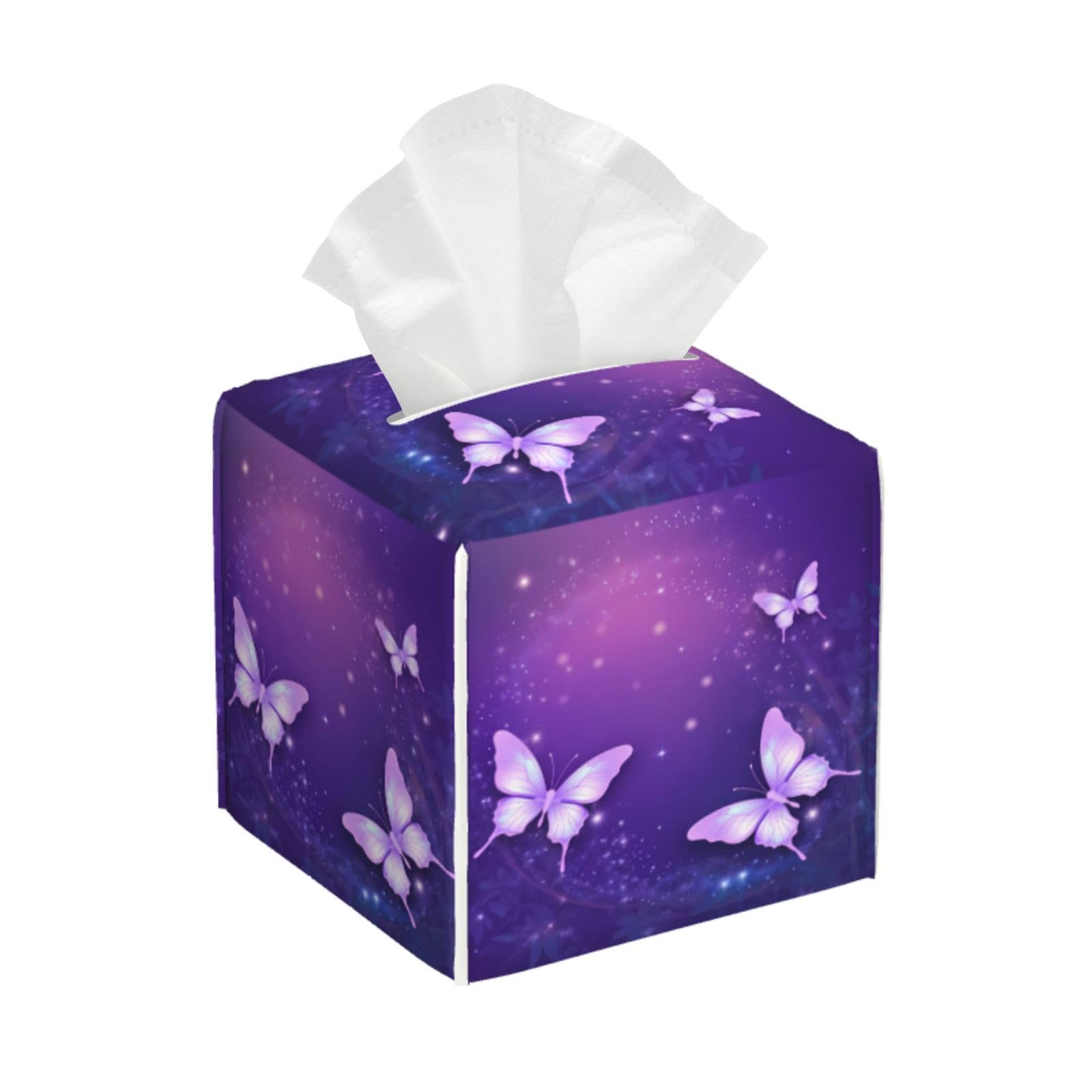 Square Tissue Boxes 5.2"x5.2"x5.2" Firework Star Purple Butterfly Tissue Holder Decor for Vanity Countertop/Home/Car/Office