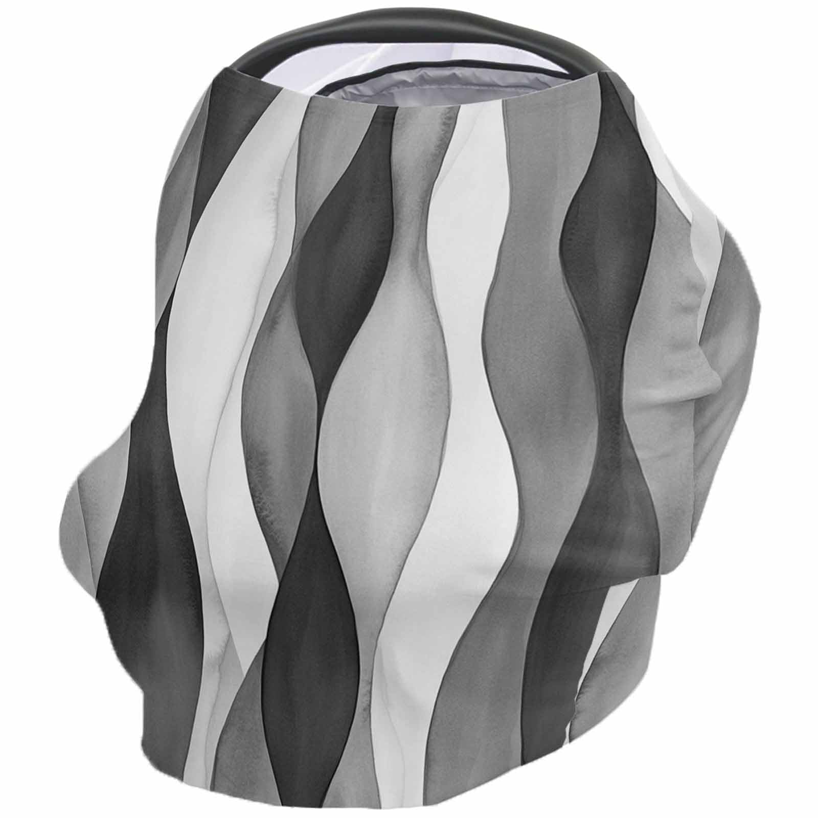 Grey White Waves Nursing Cover for Breastfeeding Scarf, Retro Abstract Gradient Art Baby Car Covers Super Soft Multi Use for Canopy Shopping Cart Cover Blanket Stroller Cover