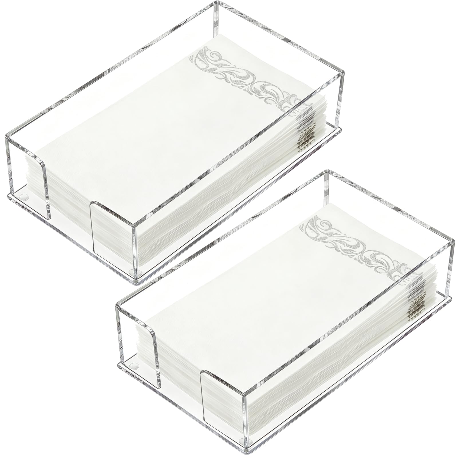 Cididu Juego de 2 servilleteros acrílicos para toallas de invitados, bandeja de almacenamiento de toallas de papel transparente, soporte para servilletas de cóctel, cena, servilletero, soporte para