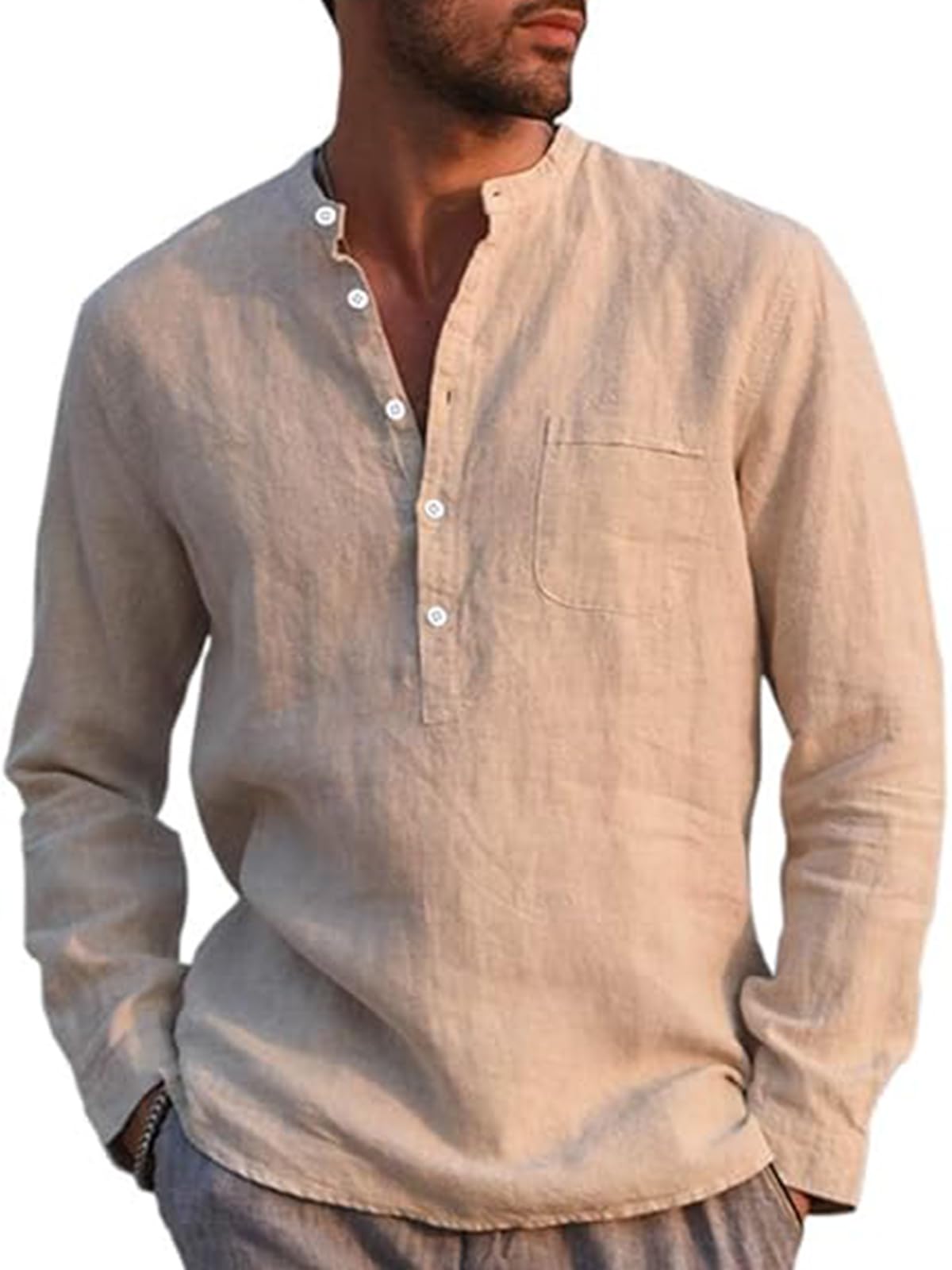 Runcati Herren Leinenhemd Langarm Baumwolle Leinen Shirt Männer Freizeithemd Regular Fit Strand Sommerhemd