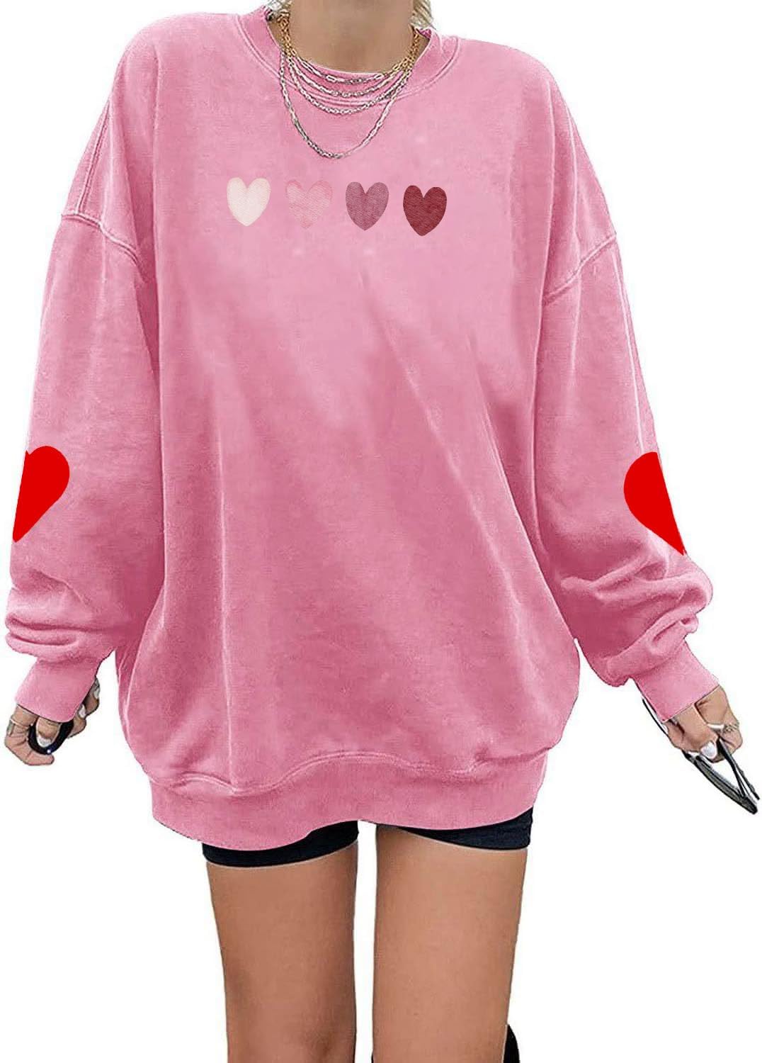 Valentines Sweatshirts for Women Valentines Shirts Valentine's Gifts Oversized Heart Long Sleeve Shirt