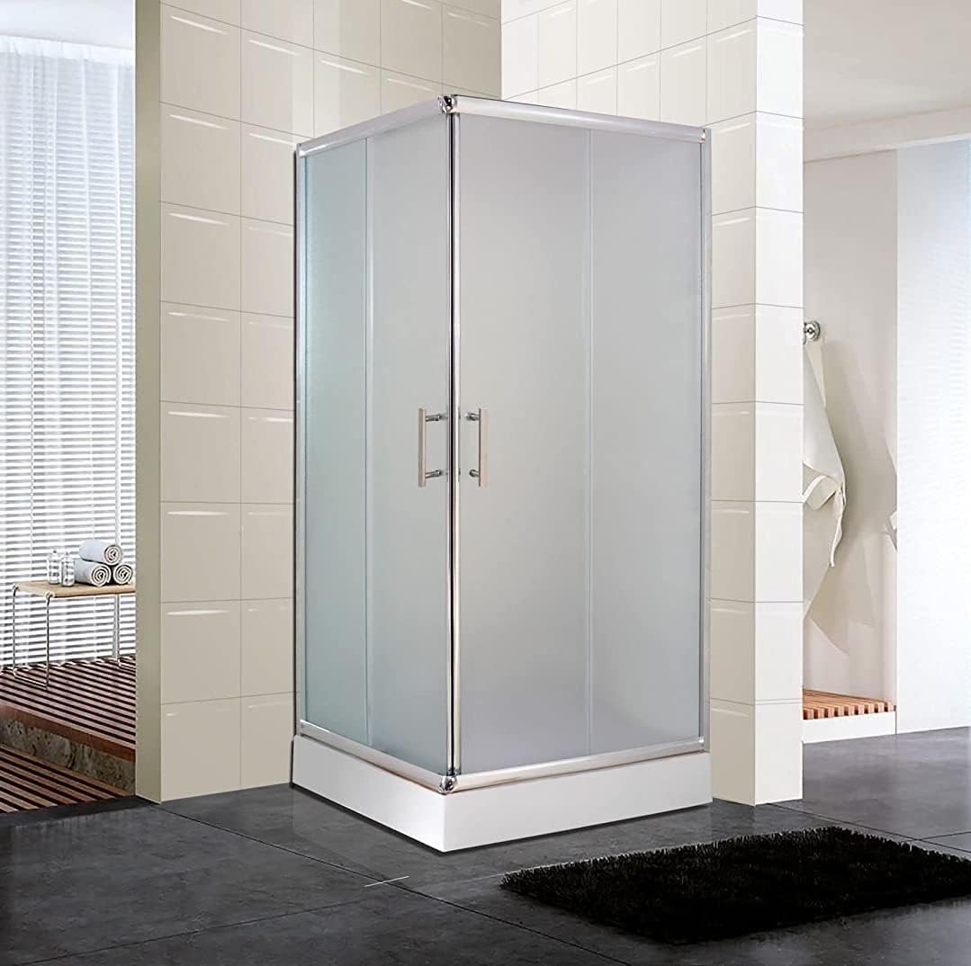 Cabina de ducha 65 x 80 cm, apertura angular de cristal templado satinado perfil cromado