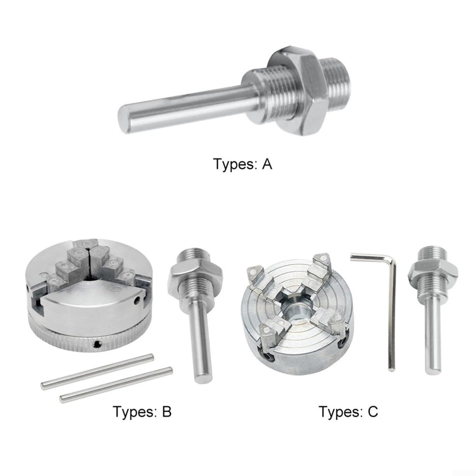 Mandrin pour mini tour avec filetage M12x1, mandrin à 3 mâchoires et 4 mâchoires en alliage de zinc, kit de support d'outils précis pour perceuses et travaux de tournage (C)