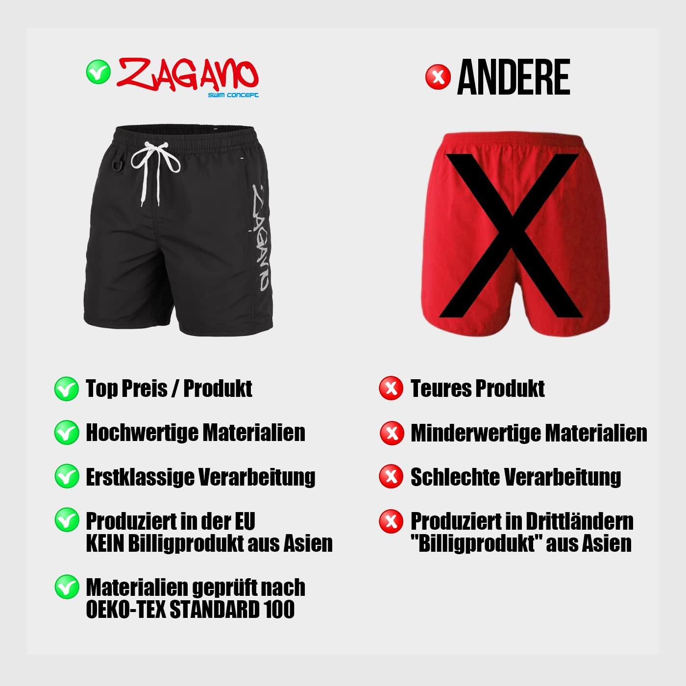 Zagano - Bañador para hombre (talla S-6XL, fabricado en la UE), color negro