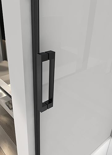 Miniatura 2 de Sunrosa Puerta de ducha de cristal semisarco, 59-28 x 60 pulgadas, puerta de ducha corrediza individual con asa, puerta de ducha de bañera con