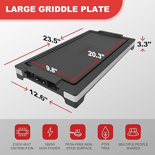 Miniatura 2 de Parrilla eléctrica extra grande sin humo, parrilla de barbacoa de calentamiento rápido, 1800 vatios, superficie de cocción antiadherente, 5 niveles