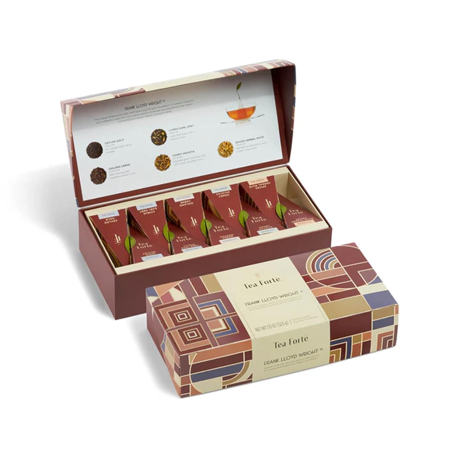 Tea Forte Premium Petite Presentation Box Gift Set Sampler, 10 Count, 2 of Each Blend Individually Wrapped Handcrafted Pyramid Infuser Bags, Frank Lloyd Wright Tea - Image 5