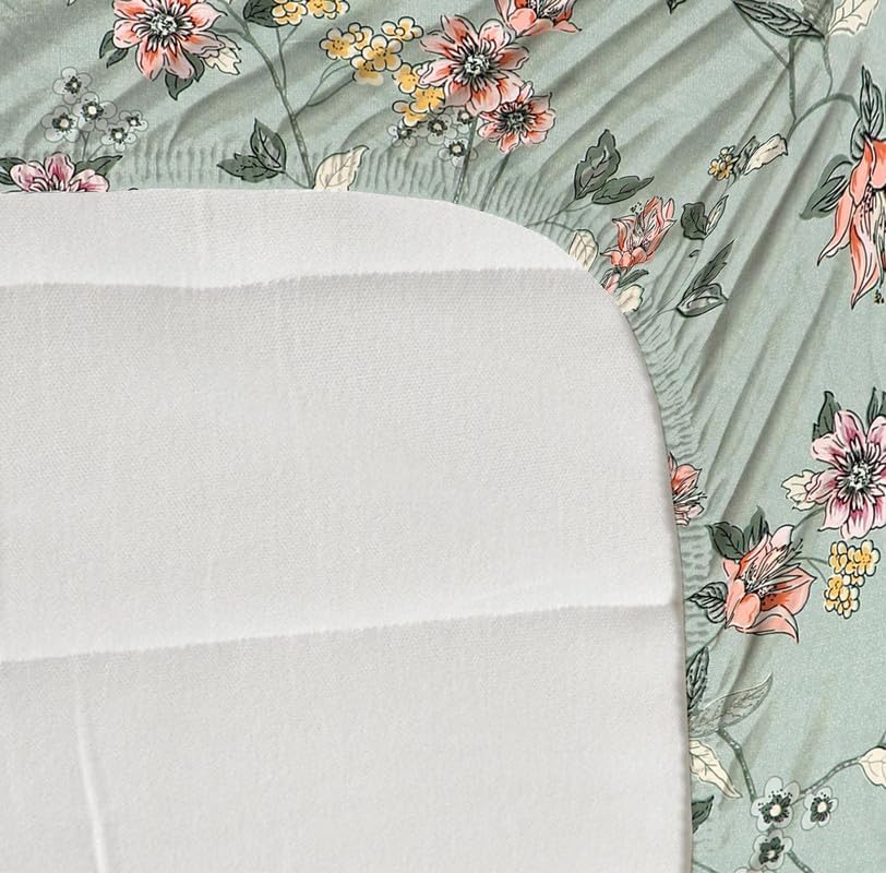 Image of Single Size Fitted Bedsheet with 1 Pillow Cover, Soft Breathable Elastic Bed Sheet for Single Bed, Premium Printed Bedsheet with All Around Elastic - 36 x 72 + 6 Inches, Sage Vintage Floral