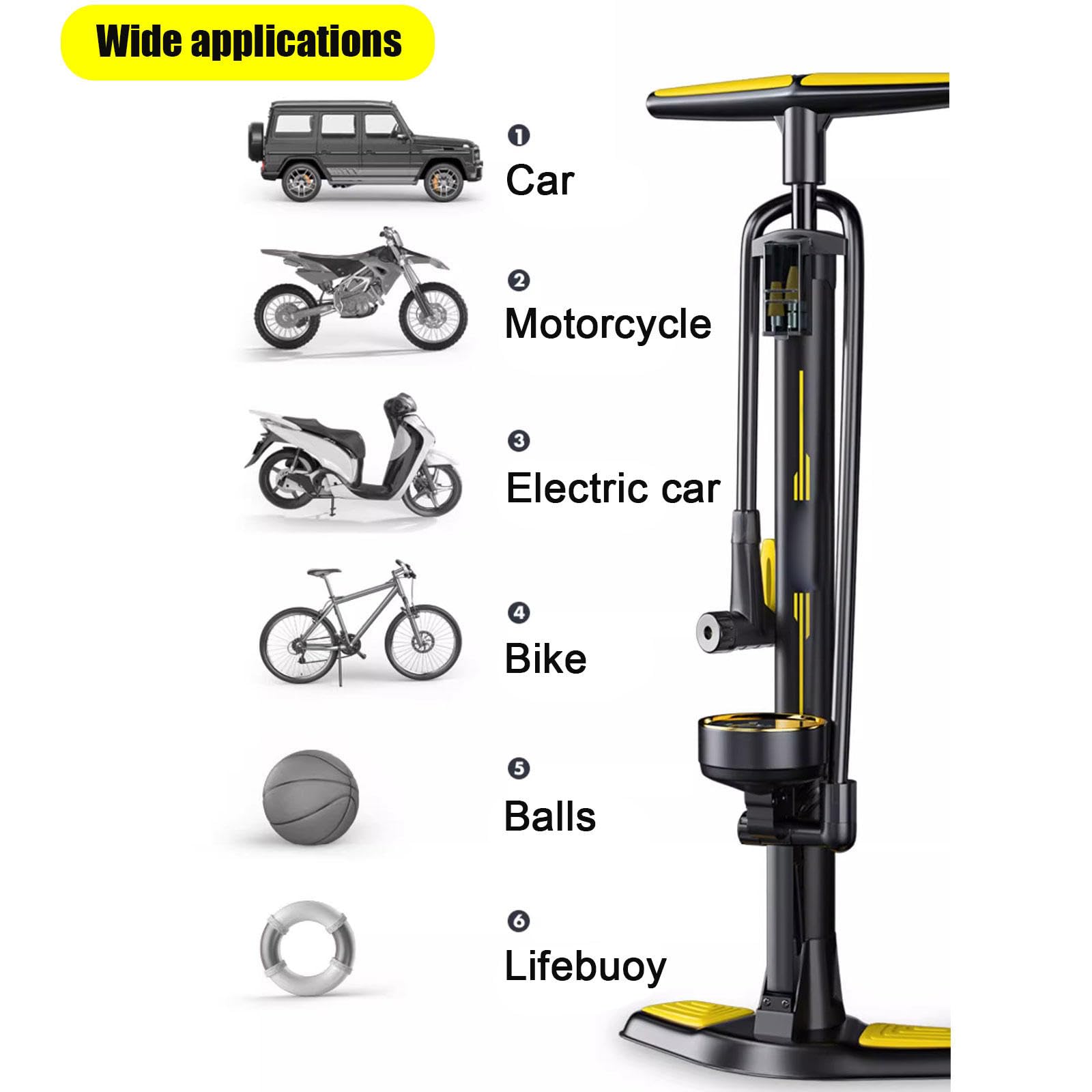 Fahrradpumpe Tragbar, Ballpumpe, Fahrrad-Standpumpe mit Hohem Druck, Fahrradreifenpumpe, Automatisch Umschaltbare Presta und Schrader
