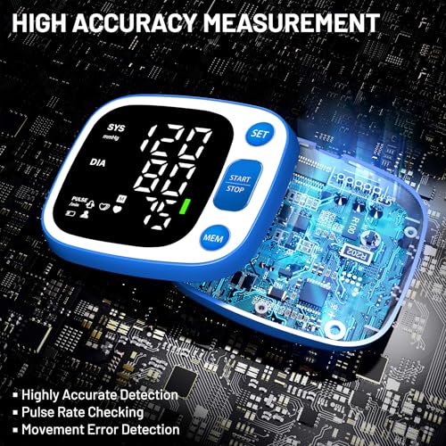 Oklar Blood Pressure Monitors for Home Use Rechargeable Wrist Digital BP Machine Cuff with LED Backlit Display, Voice Broadcast, 240 Memory Storage for 2 Users with Carrying Case, Blue - Image 3