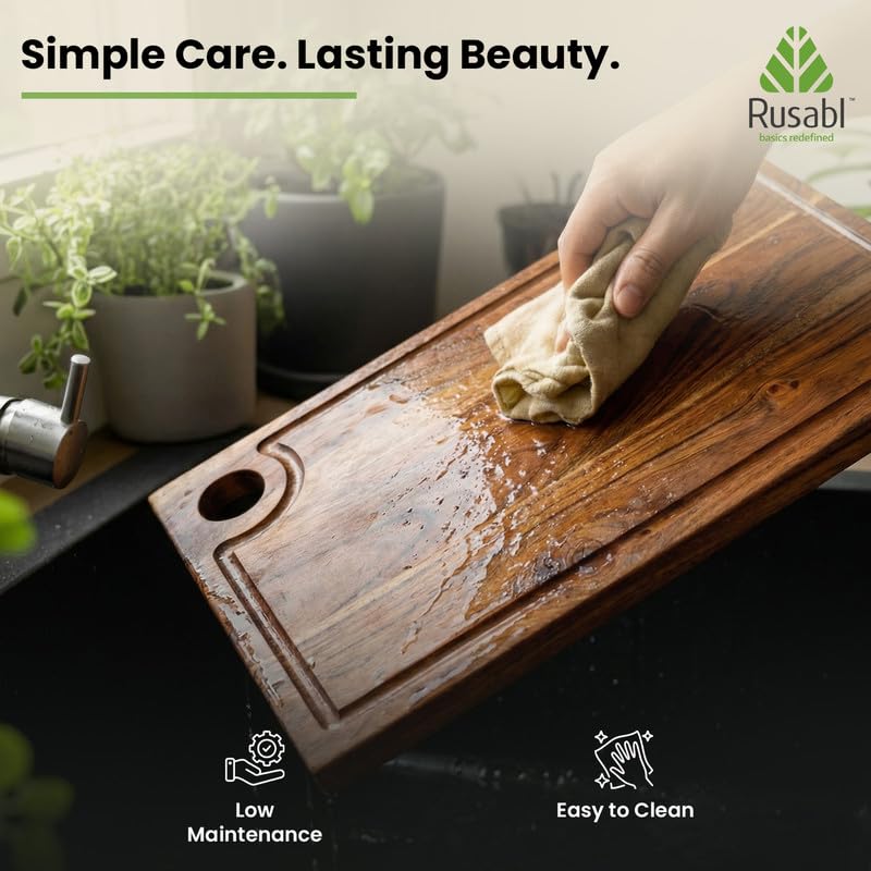 Image of Rusabl EcoWood Terra Acacia Wood Chopping Board, 40.6 x 22.9 x 1.5 cm, XXL | Handcrafted End Grain Rectangular Cutting Board for Fruits & Vegetables