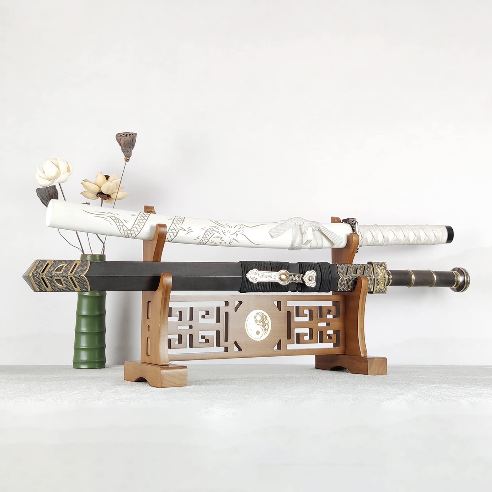 Soporte para Espada de patrón Hueco,Soporte para Espada de Material bambú Natural,Estante exhibición Escritorio Multifuncional para Espada Samurai,Katana,bokken,decoración colección hogar