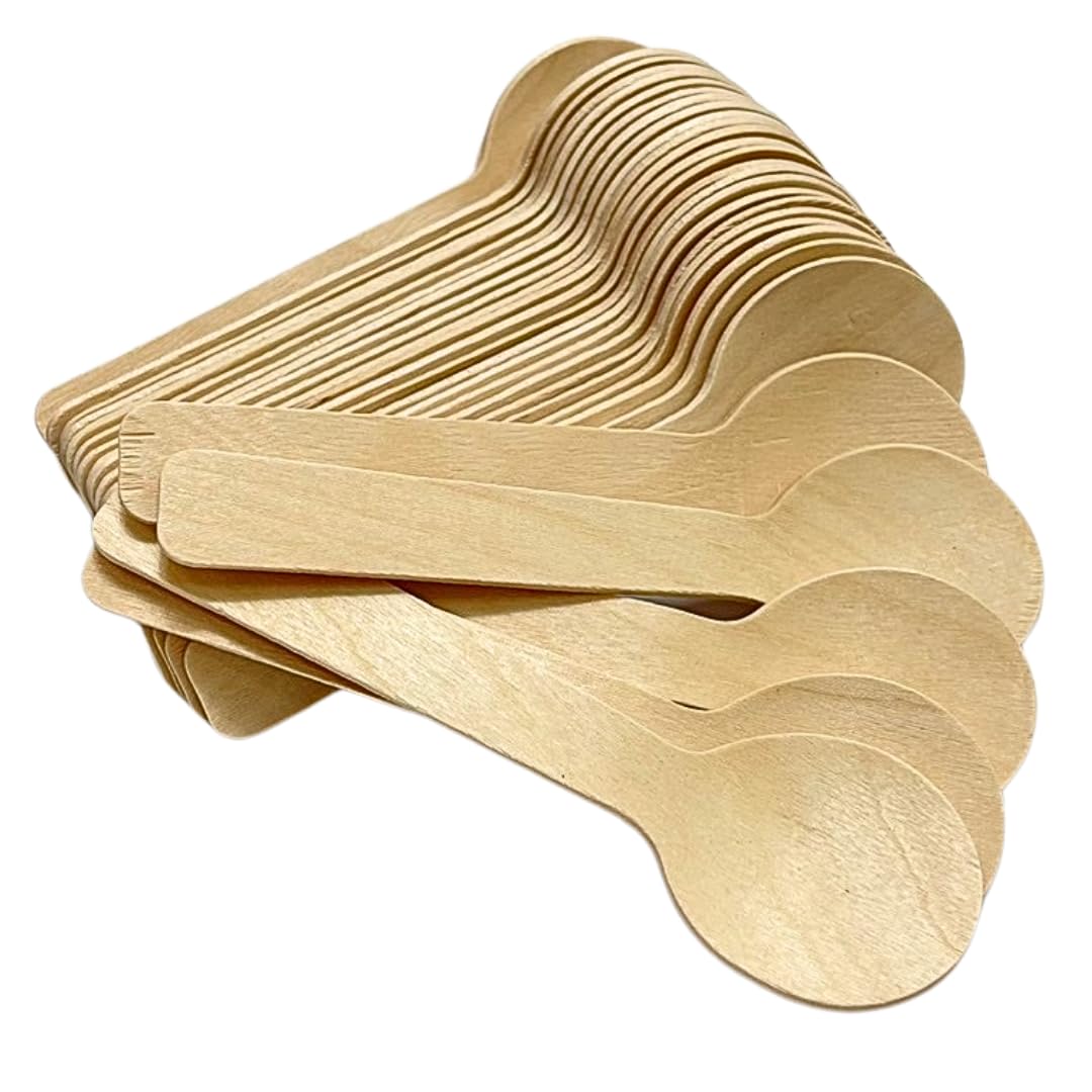 Mini Wooden Spoons, Disposable Tasting Sampling Spoons, Disposable Wooden Ice Cream, Dessert Spoons 4 inches (100)